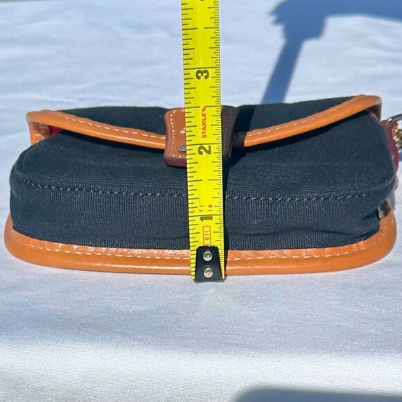 Dooney & Bourke Oncour Elba Snap Flap Wristlet Black Canvas & Tan Red Lining EUC - Picture 10 of 15